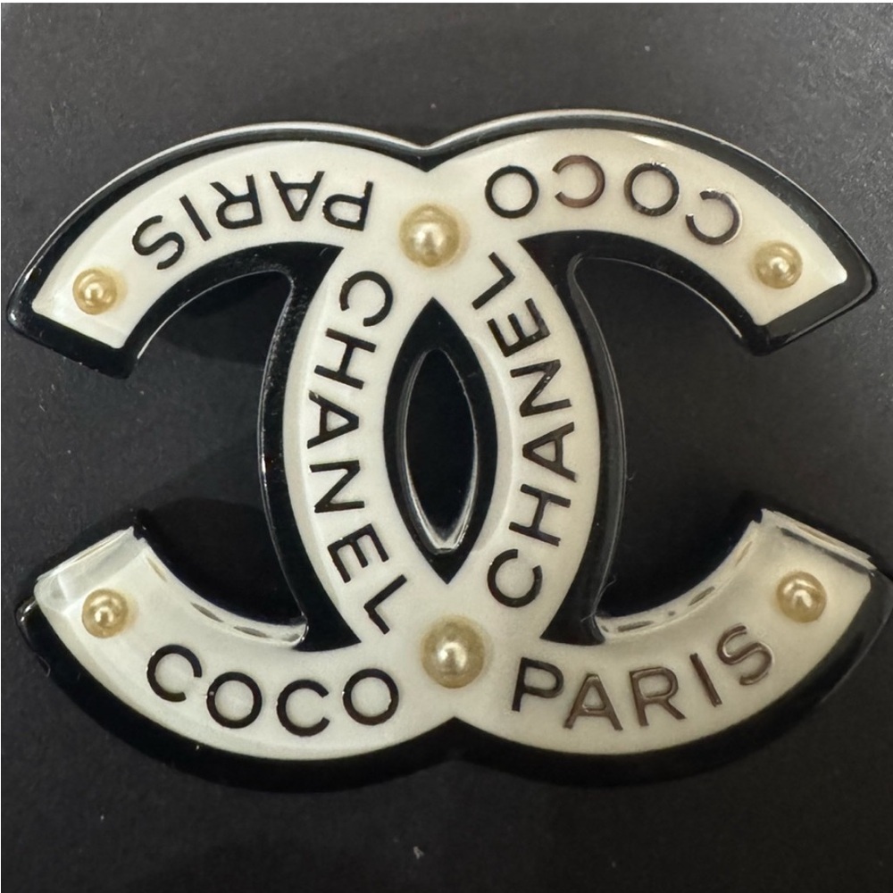 Resin Pearl Chanel Paris Logo CC Brooch